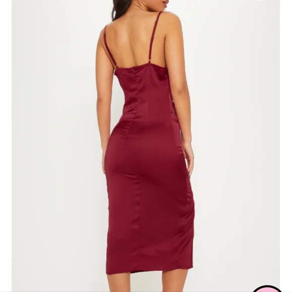 PrettyLittleThing Burgundy Satin Midi Slip Dress size 12 - Picture 2 of 12